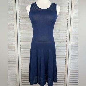 CYNTHIA ROWLEY Sleeveless Midi Dress Stretch Knit w Cutout Details Navy-XS